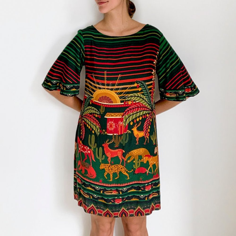 Anthropologie Farm Rio Tropical Green Print Dress